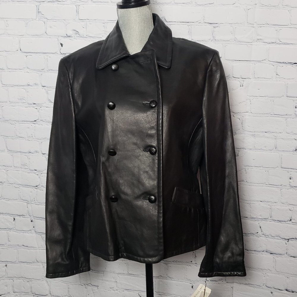 Anne Klein II 100% Leather Double Breasted Jacket size 14 new with tags